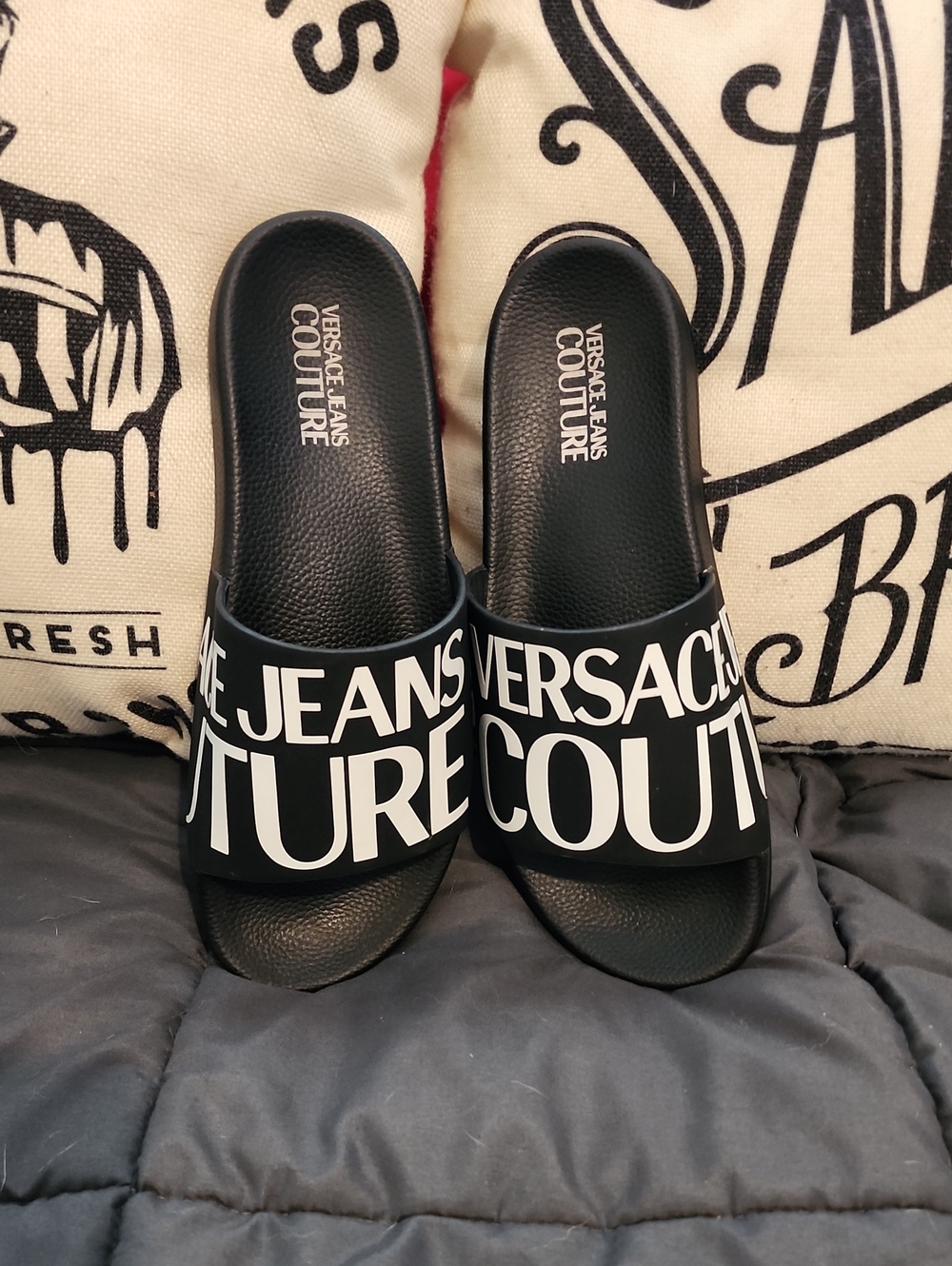 Versace Black Slides Size 10 Like New!